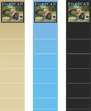 Flip and Scan eBook Card Rack colors of blue Black and Tan.