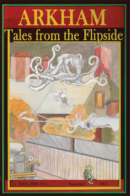 Winter 2021 front cover with Custom House and flying octopi and screaming woman.