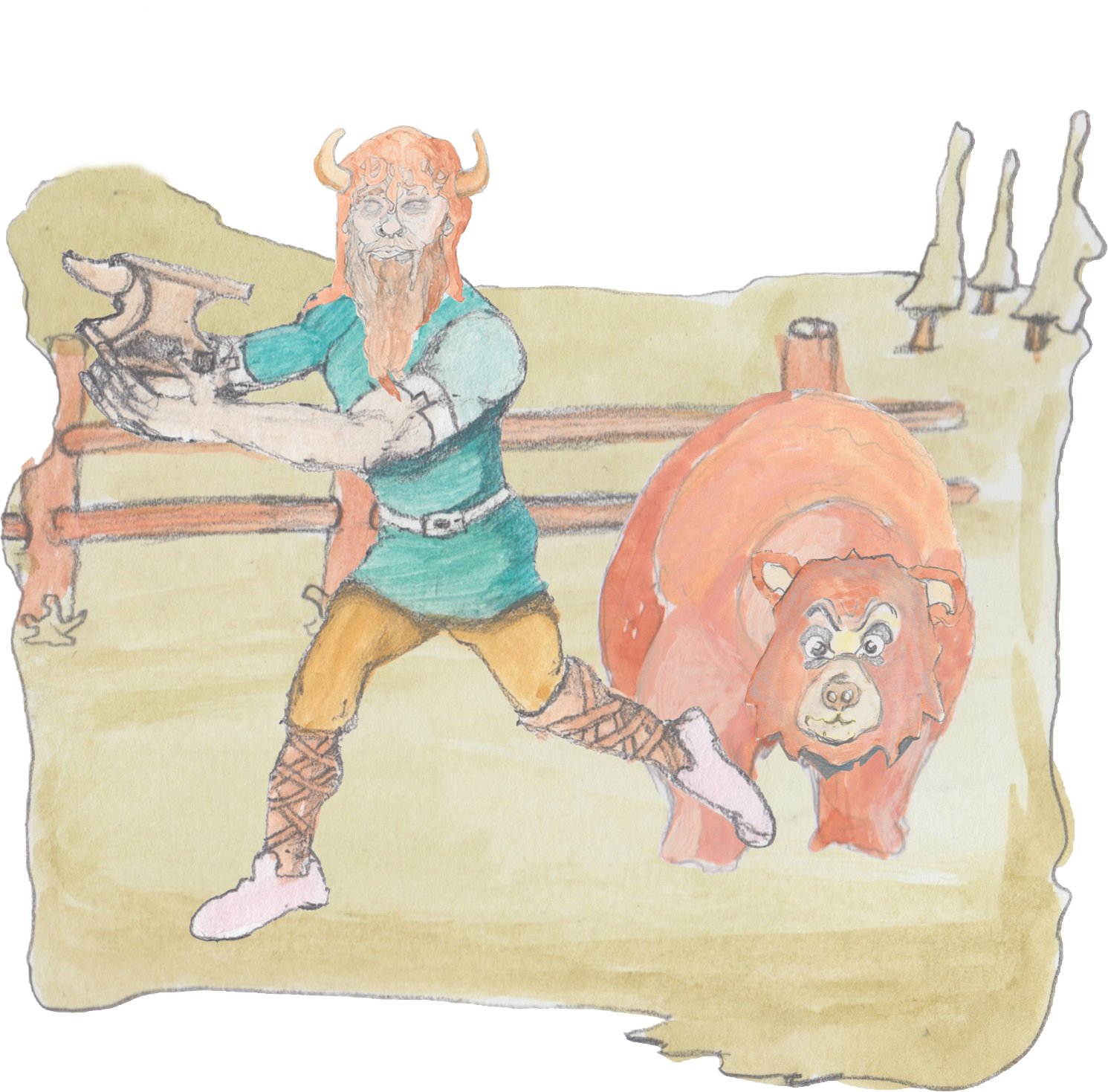 Bjorn tossing anvil with Bosco waiting by the fence behind him.
