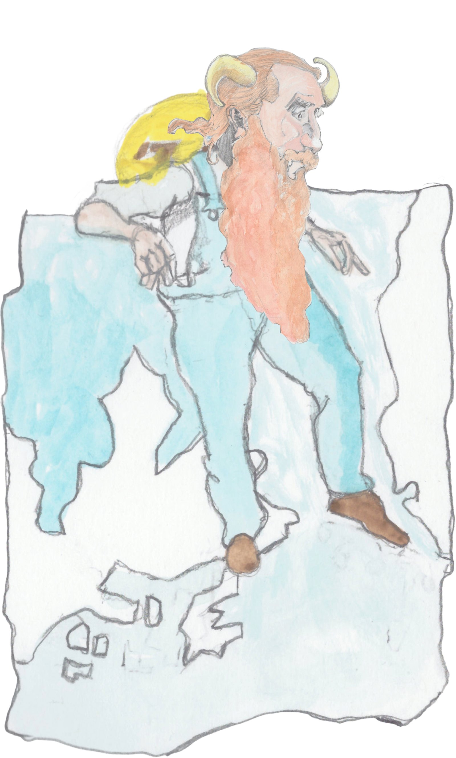 Gramps stepping across ocean from Labrador to Greenland.