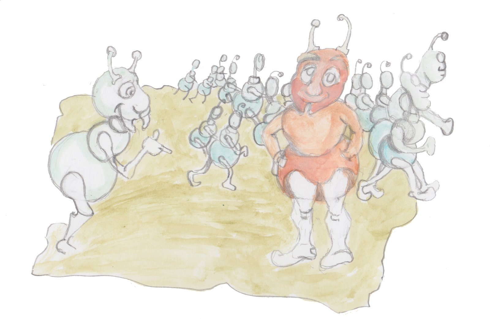 Hulton and Bjorn transformed into ants and are going to join the parade of ants behind them.