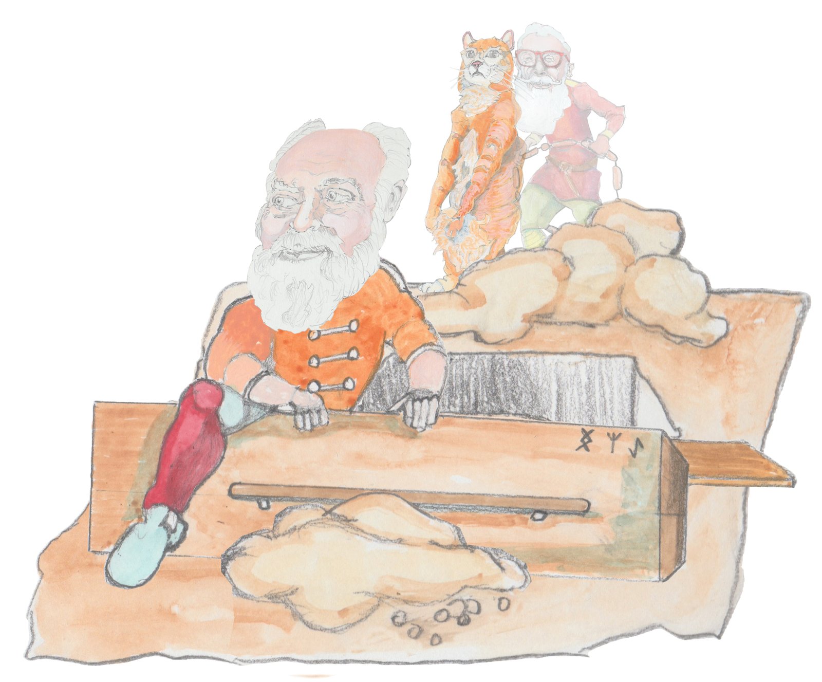 Dwarf King climbing out of coffin and in the distance, the new king i transforming back into a cat. The same cat from the first image.