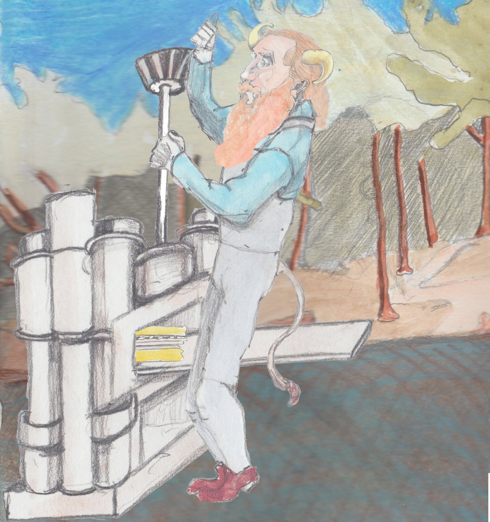 Gramps slamming the rod down used to press bricks in the press to cook his sandwich fast.