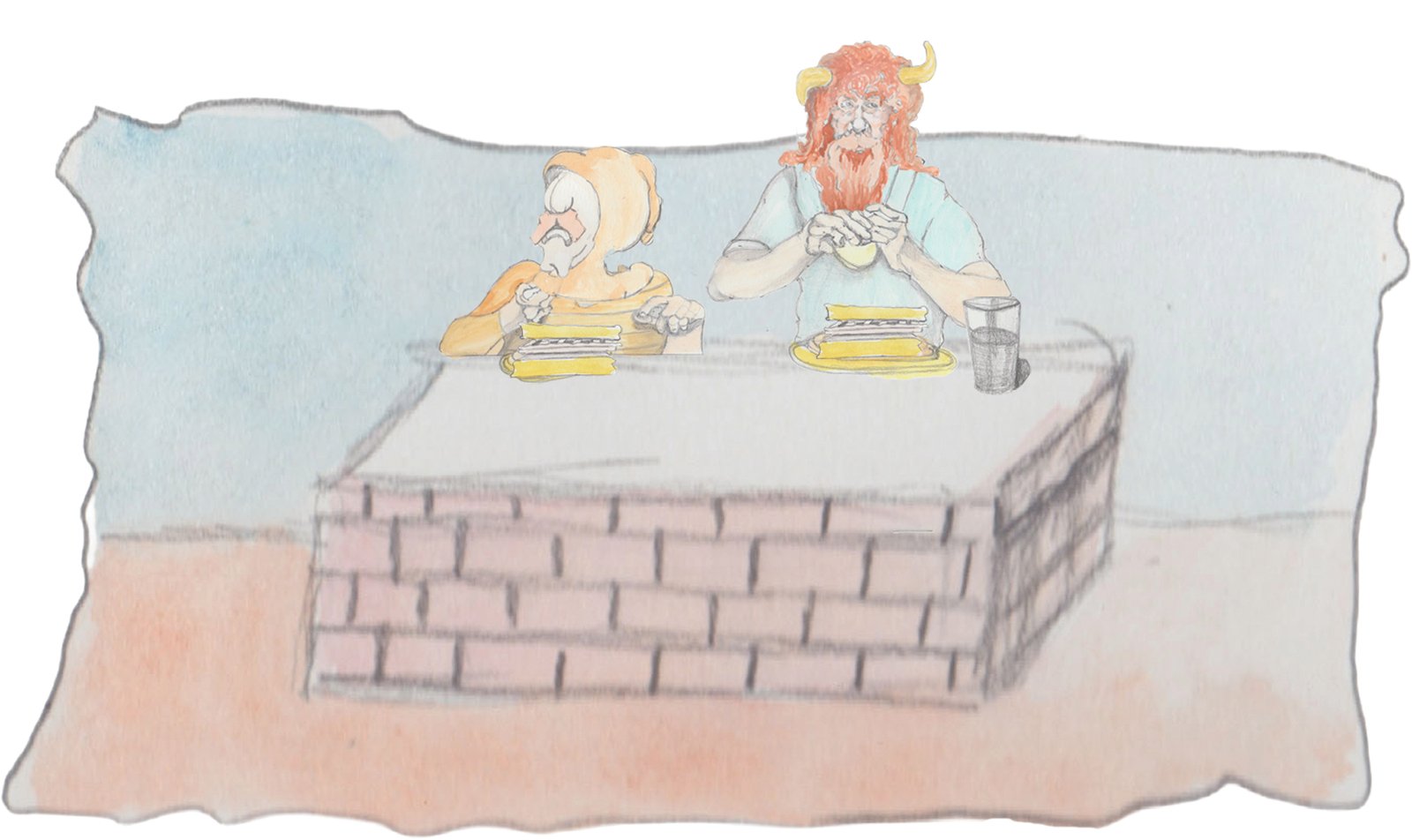 Table set in the opening of the mine with alcove behind it..