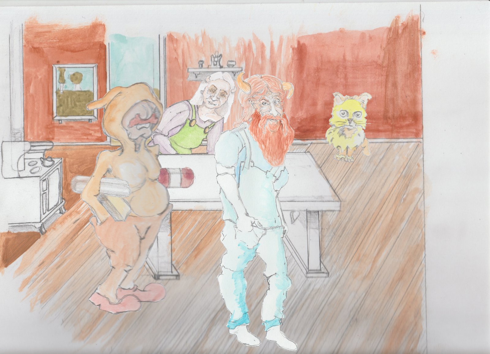 Grams kicking Karl and Gramps out of the Kitchen.