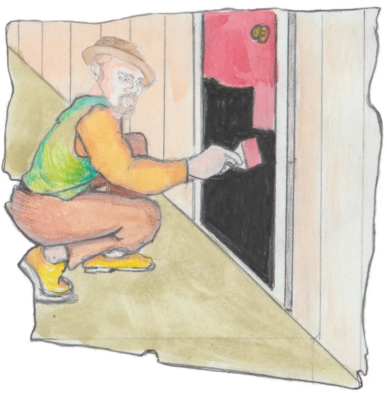 Door Slammer holding his foot in pain.