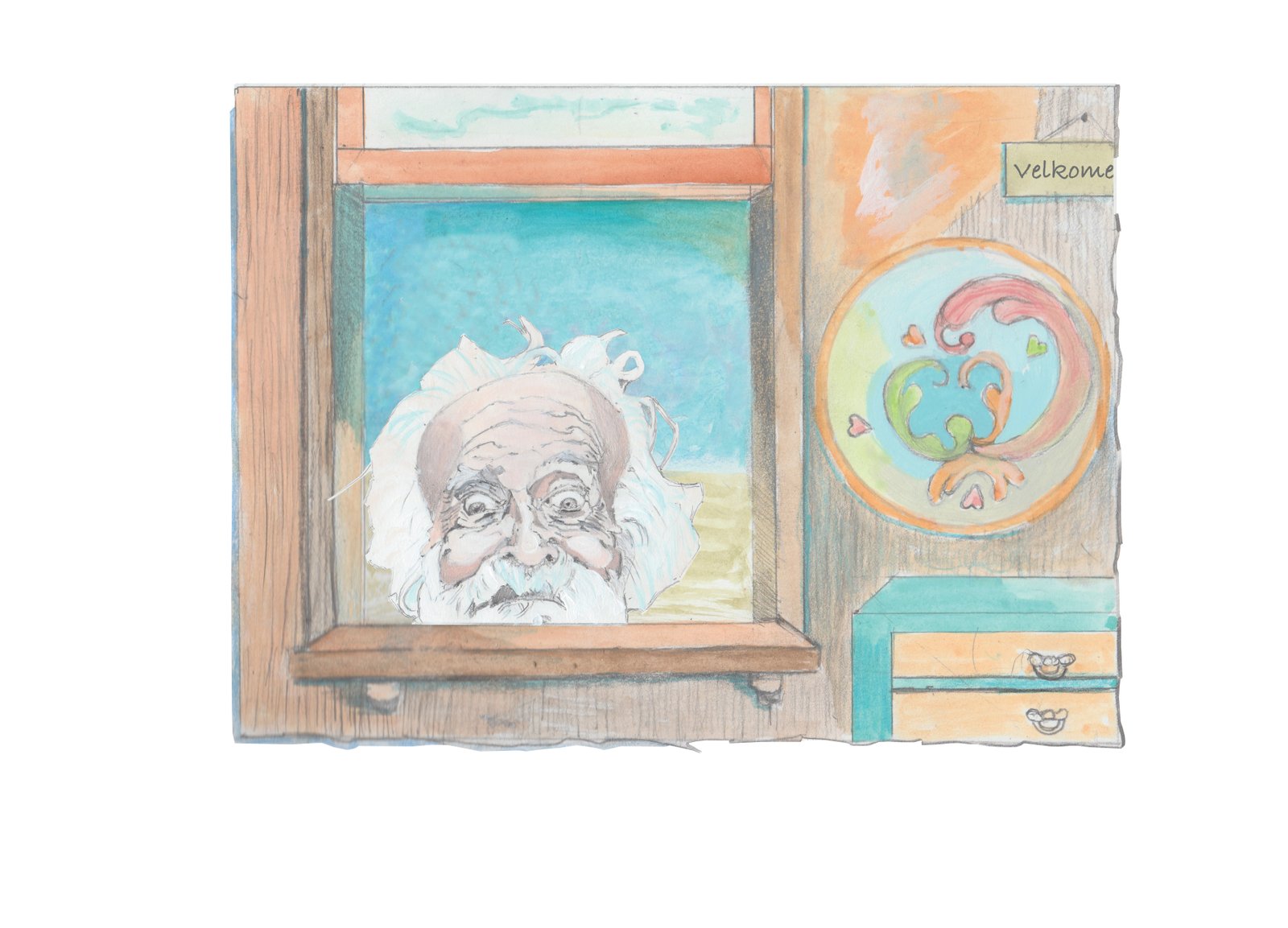 Window Peeper seen from inside room through window.