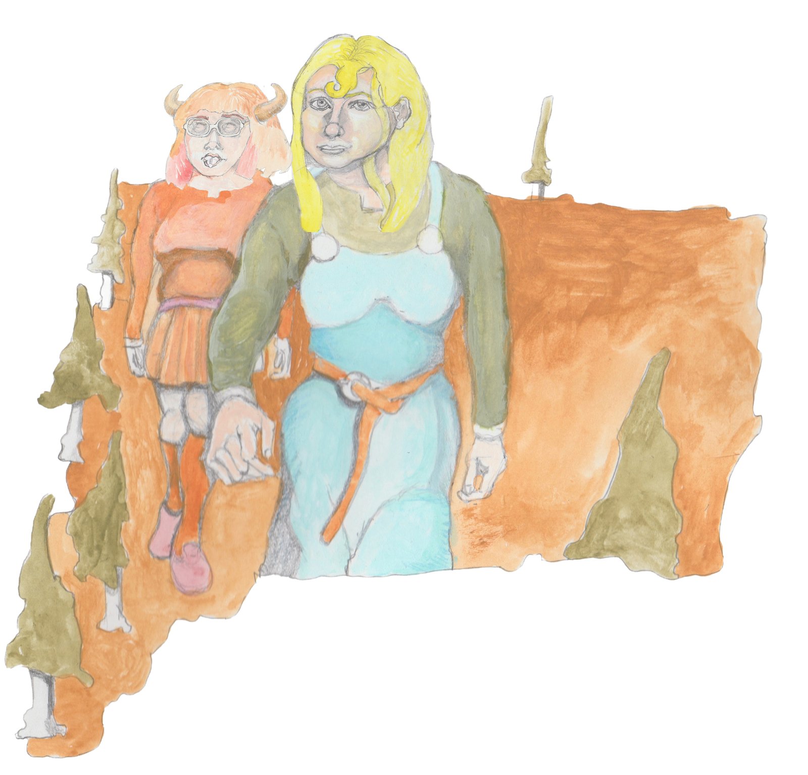 Helgi dragging her daughter through the woods with Angrboda giving her raspberries.