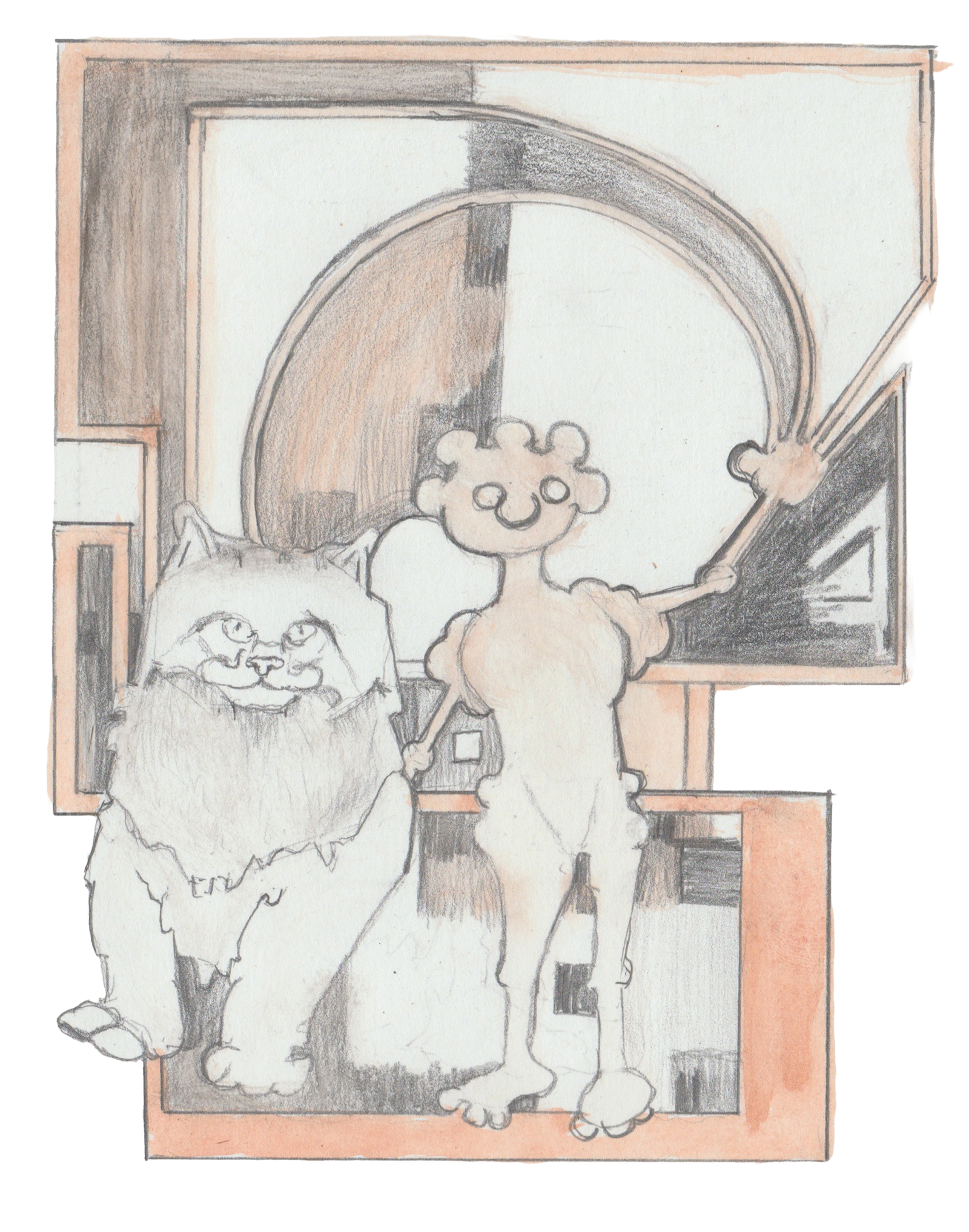 Gripping Beast design with Troll fingers stretching into a Mucha sqare border design with the giant Jul Cat next to him.