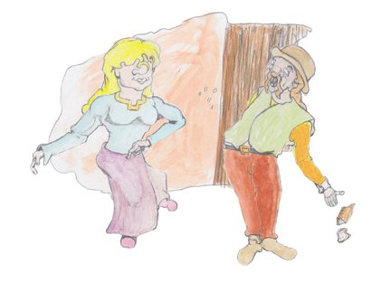 Hulton trying Helgi's bread spits it out in front of the fireplace as Helgi sneaks off.