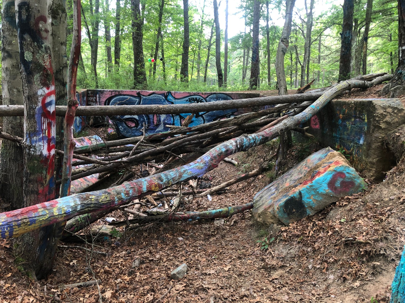 Ruins of terra cotta factory spraypainted where treasure is.