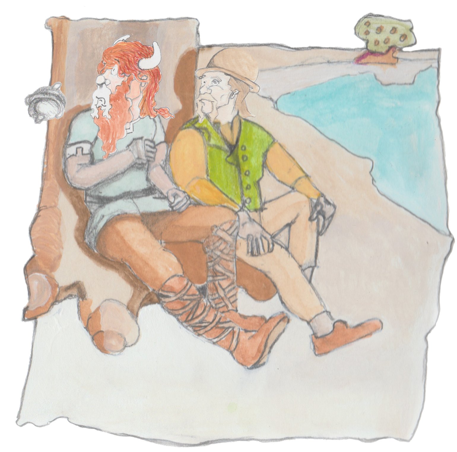 Sammy Buck giving Fossegrim the lamb as the troll came out of the falls with a gristmill behind him.