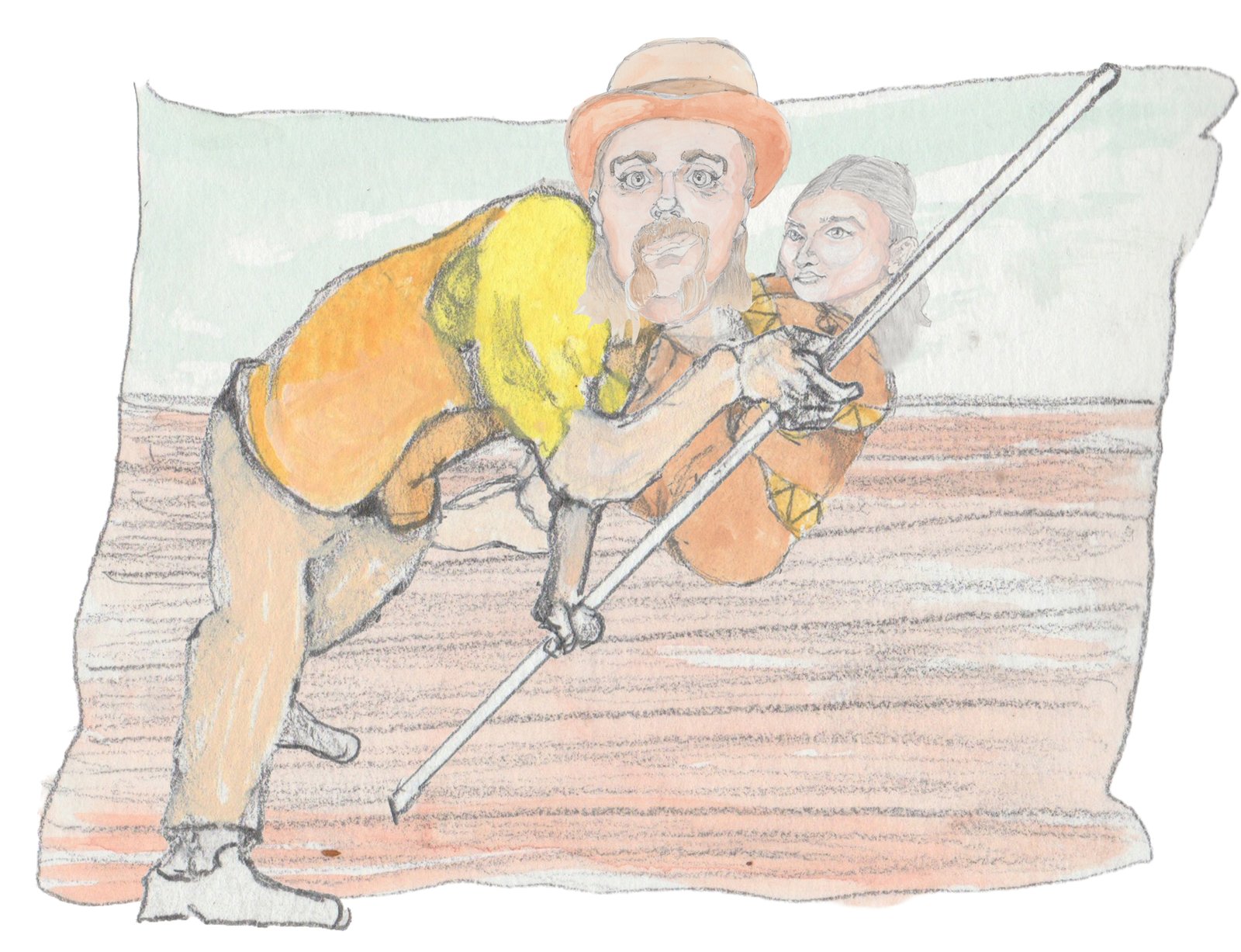 Helgi looking down a Peggy picking comfrey on her knees.