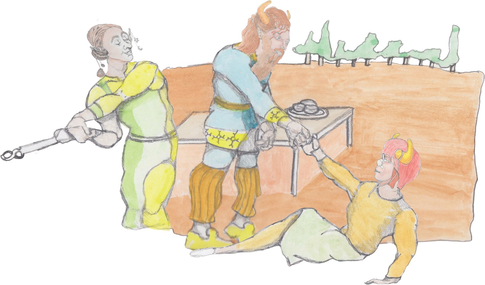 Sitting fox in front of lake with our friends still siting on top of burial mound.