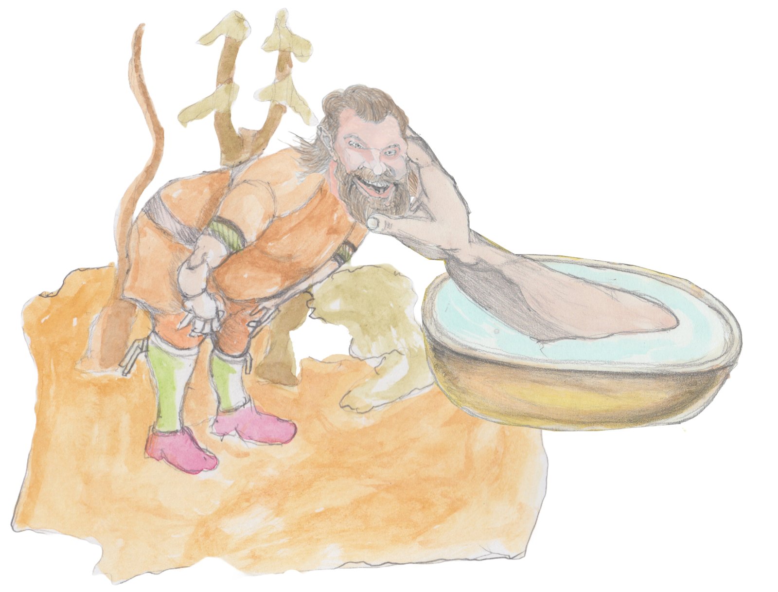 Bjorn reaching through the bowl and grabbing Gusir's neck in a forest.d.