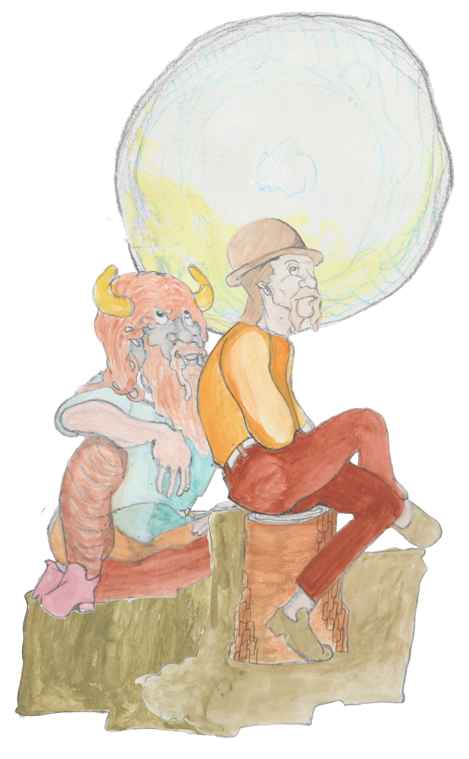 Another angle of Bjorn and Hulton sitting looking at the moon with Bjorn pointing at it.