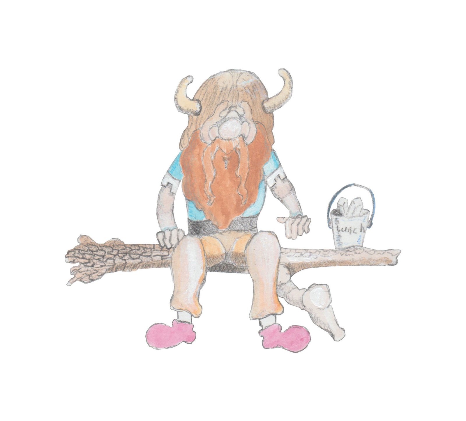 Bjorn sitting on a limb with a bucket holding his lunch of gems.