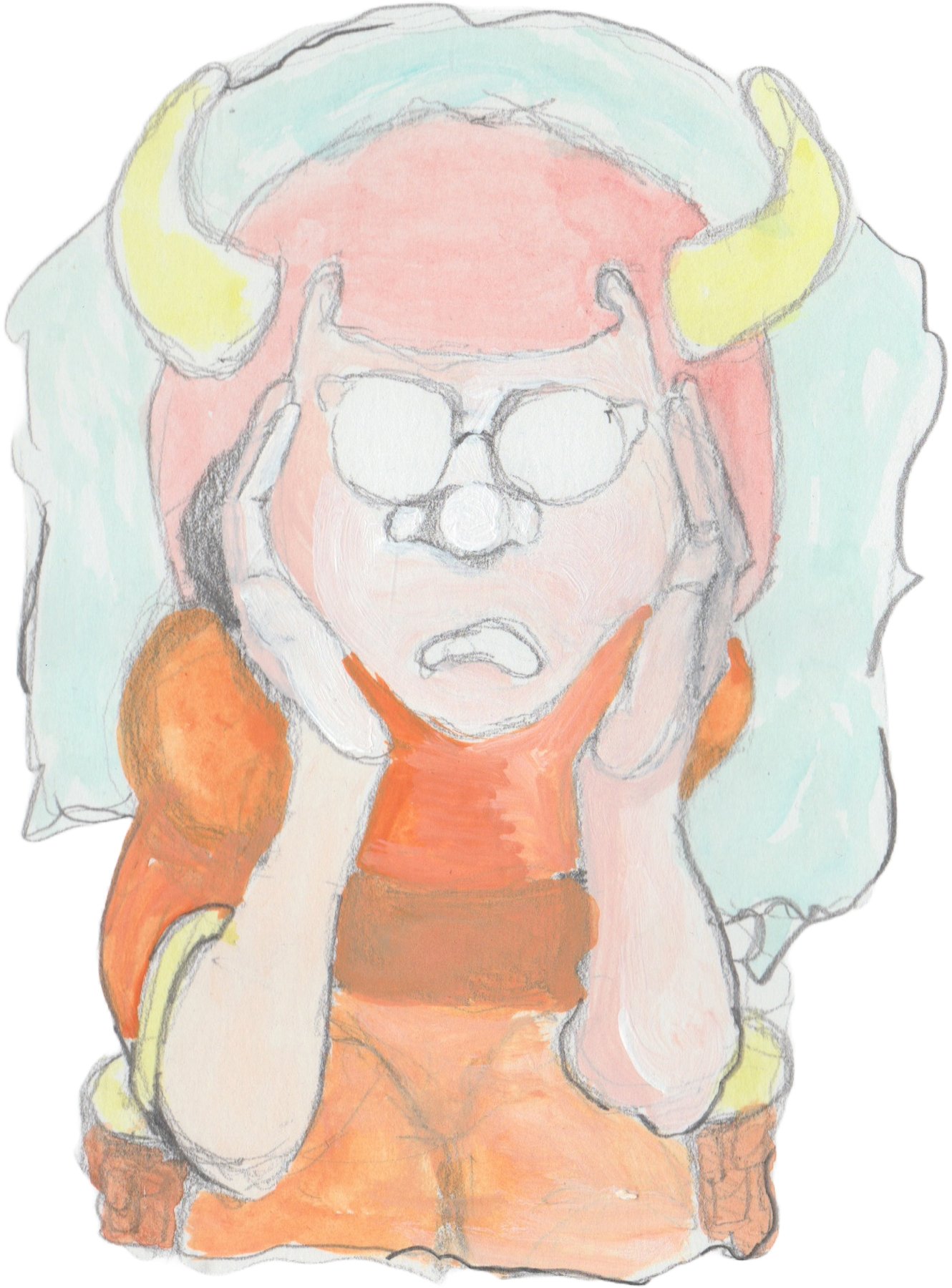 Angrboda with head in her hands growling.