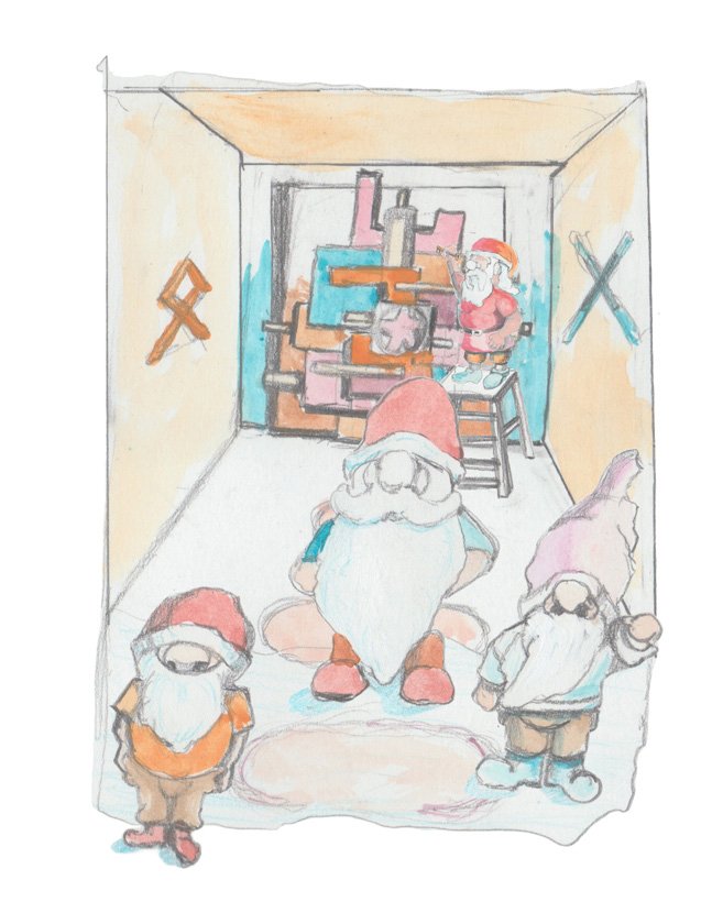 Nisse standing in the coridor with nissen and one up on a ladder unlocking the vault.