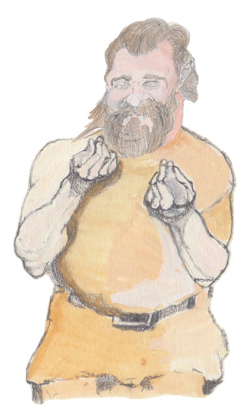 Sammy Buck giving Fossegrim the lamb as the troll came out of the falls with a gristmill behind him.