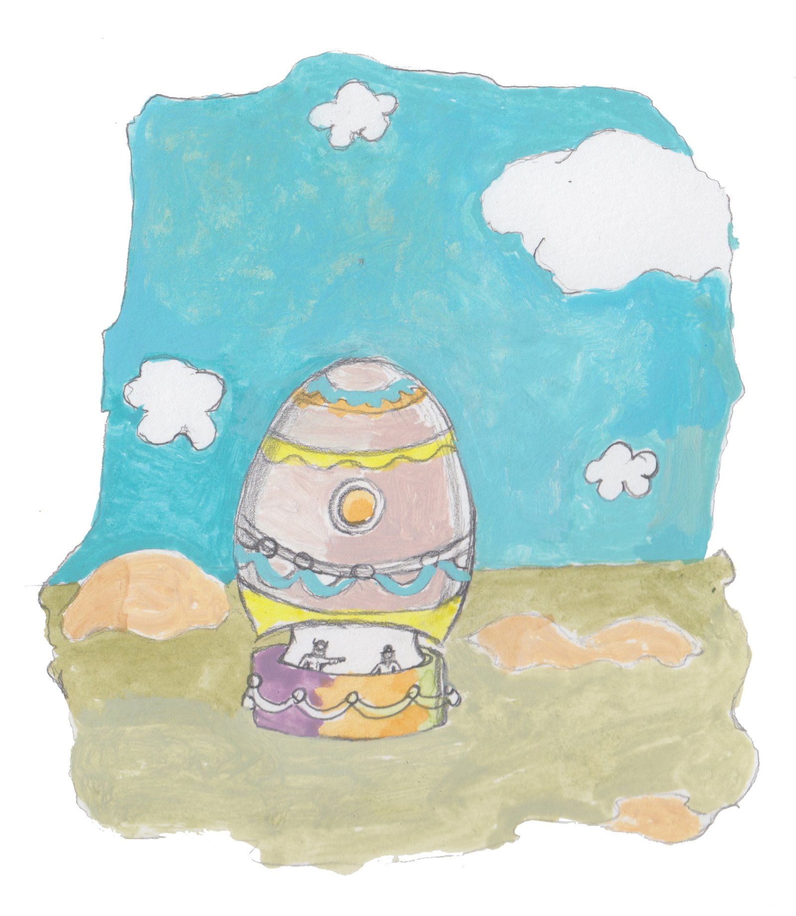 The two are flying high above the island. The clouds resemble the stars and kelp in earlier pictures.