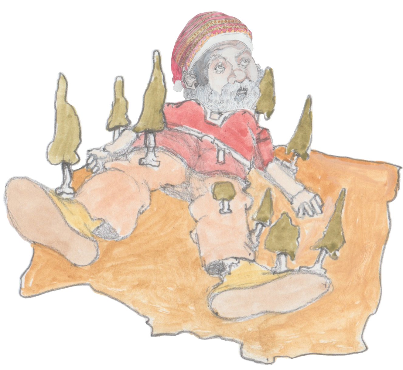 Hulon dragging Karl' bag of gold while he watches.