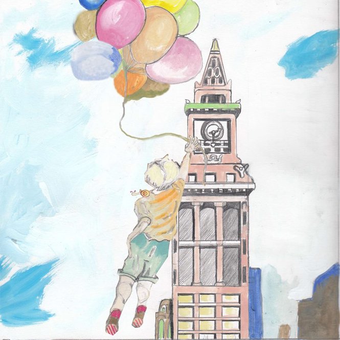 Flying over Old Custom House Steeple