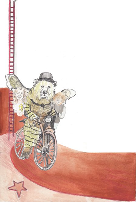 Bumble Bear on Bicycle with two kids
