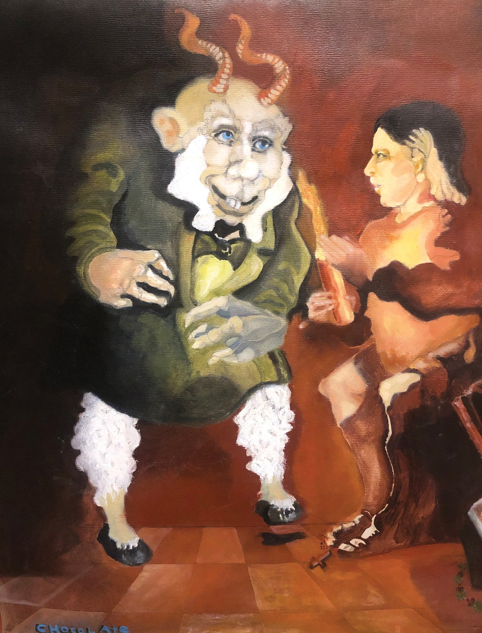 Troll and Boy with candle and hammer