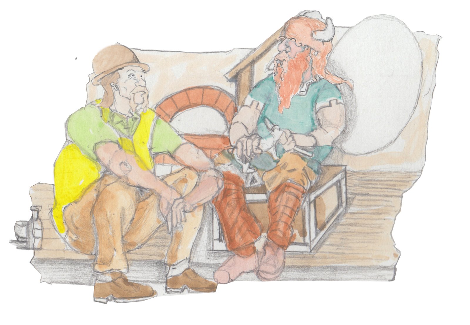 Bjorn talking to Hulton on the porch.
