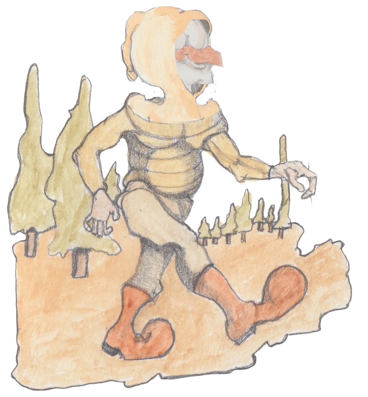 Karl walking as a giant through the Pines.