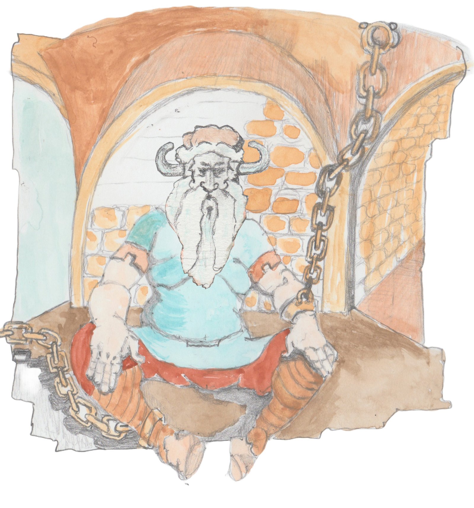 Dorfi the Troll in chains in a dungeon.