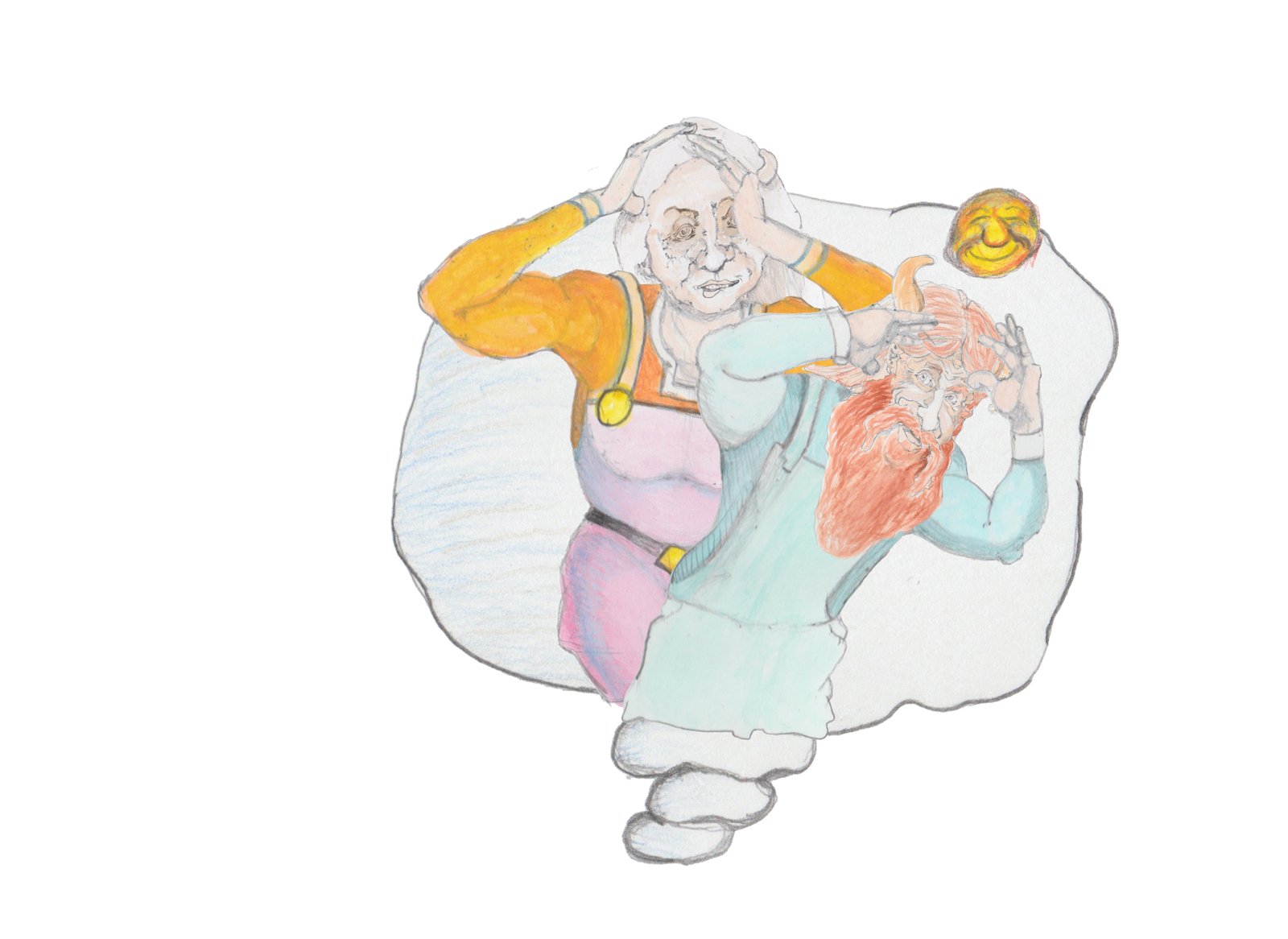 Grams about ready to hit Grmaps who is ducking. They are depicted within a thought bubble.