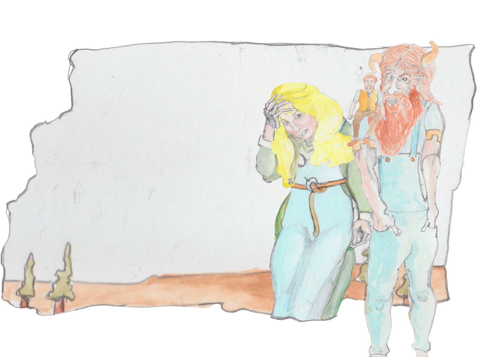 Helgi holding her head while Gramps tells another tale with Hulton on his shoulder.