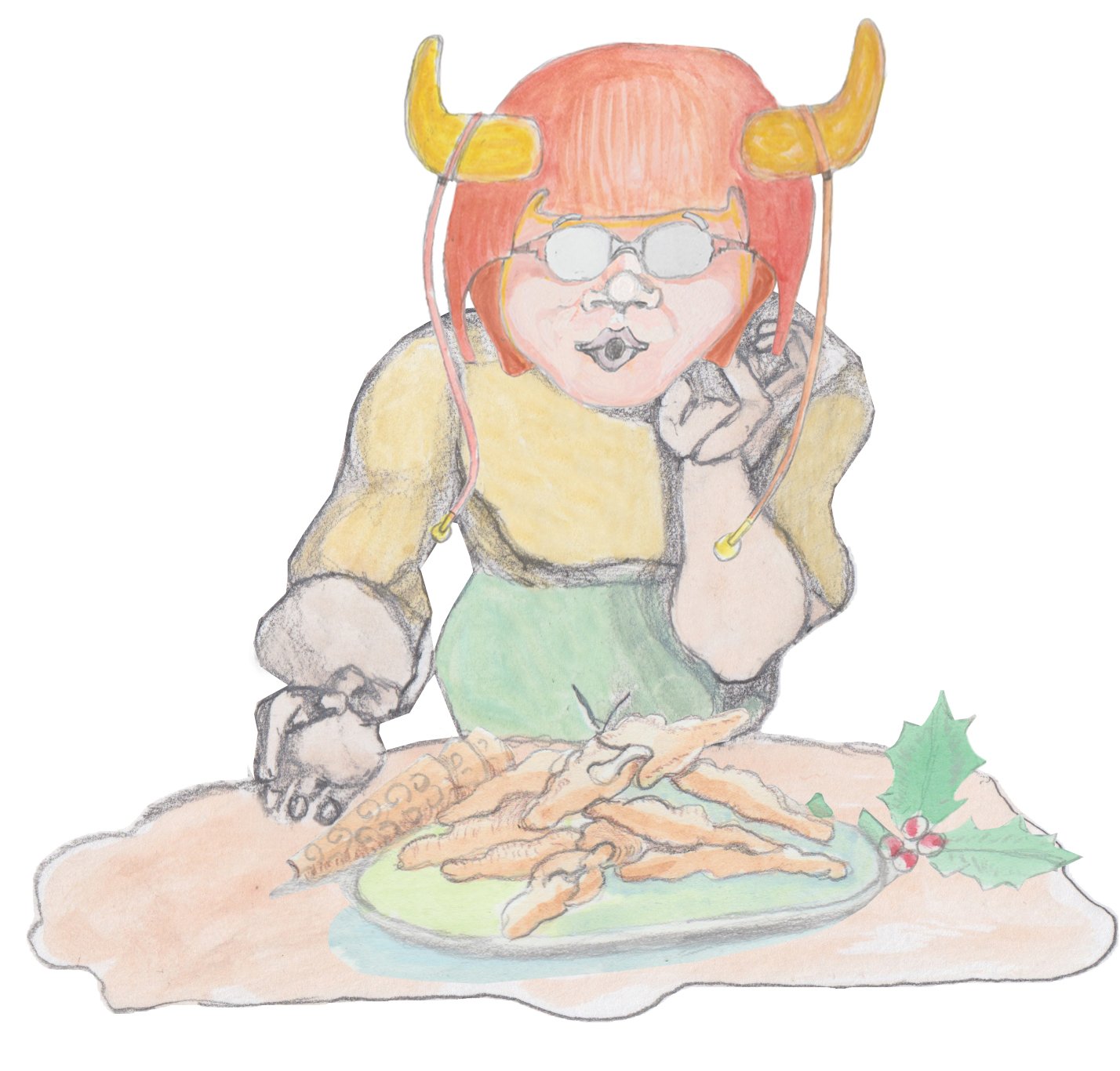 Angrboda sniffing a plate of freh Norwegian cookies.