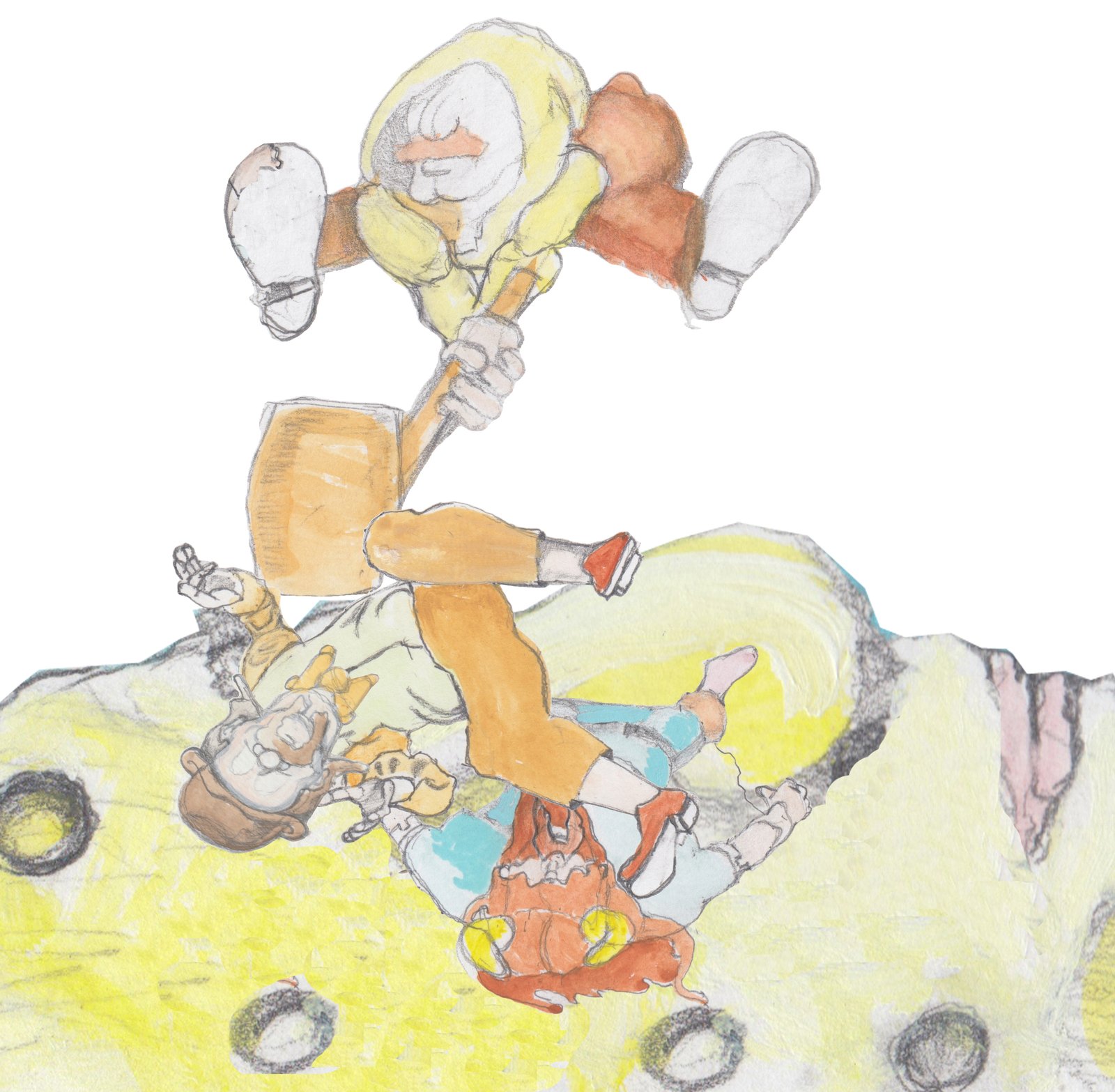 Karl appears on the moon and hits them both with a sledge hammer and they return to normal.
