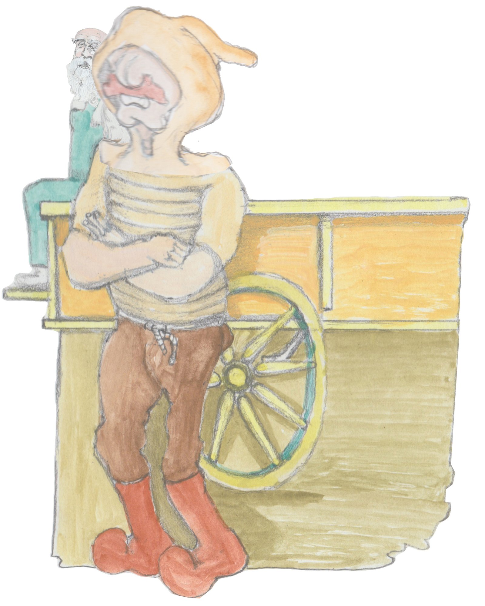 Karl standing by wagon.