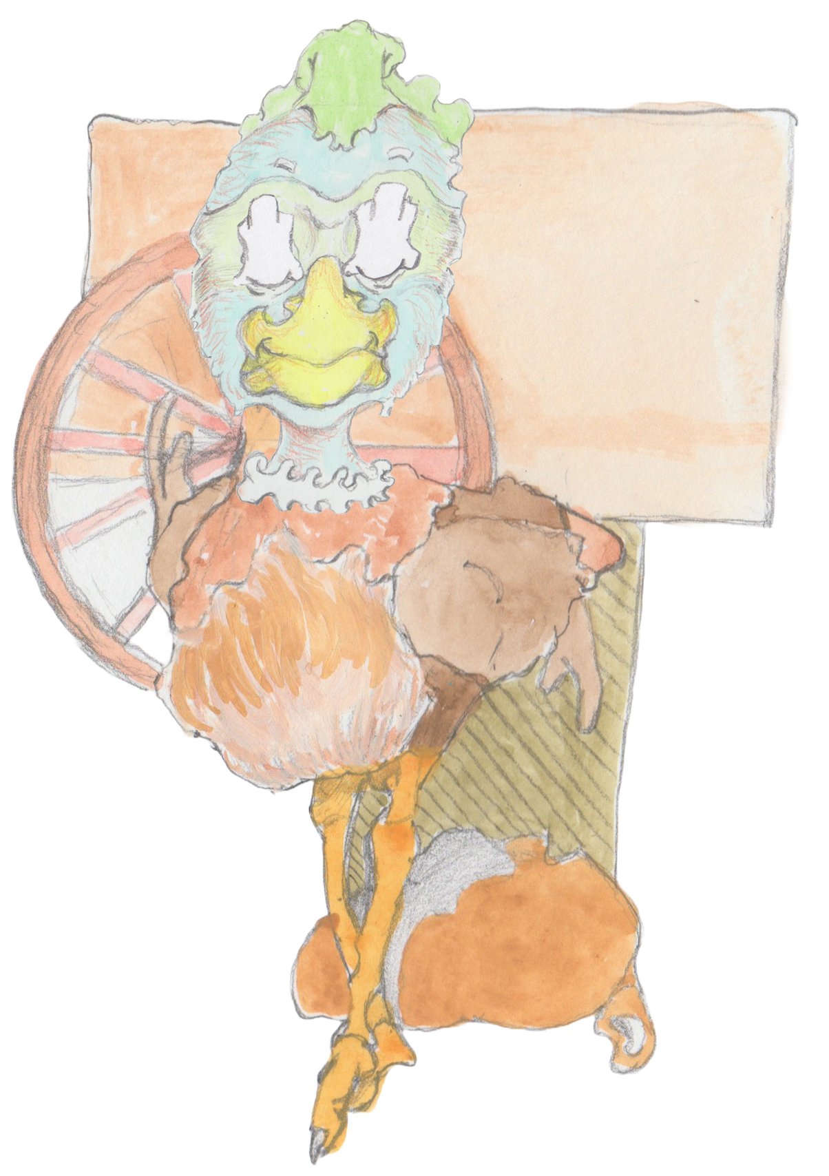 Gast the Jersey Devil stopping after being caught in front of the water wheel on the iron furnace with the sack behind him.